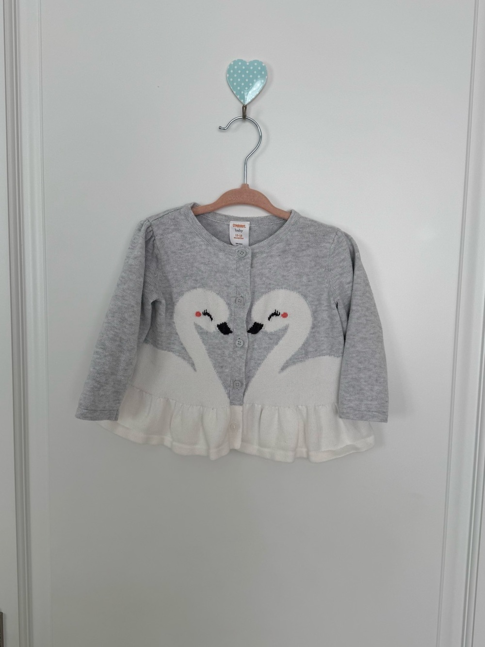 Gymboree Gray and White Swan Knit Cardigan with Ruffle Hem